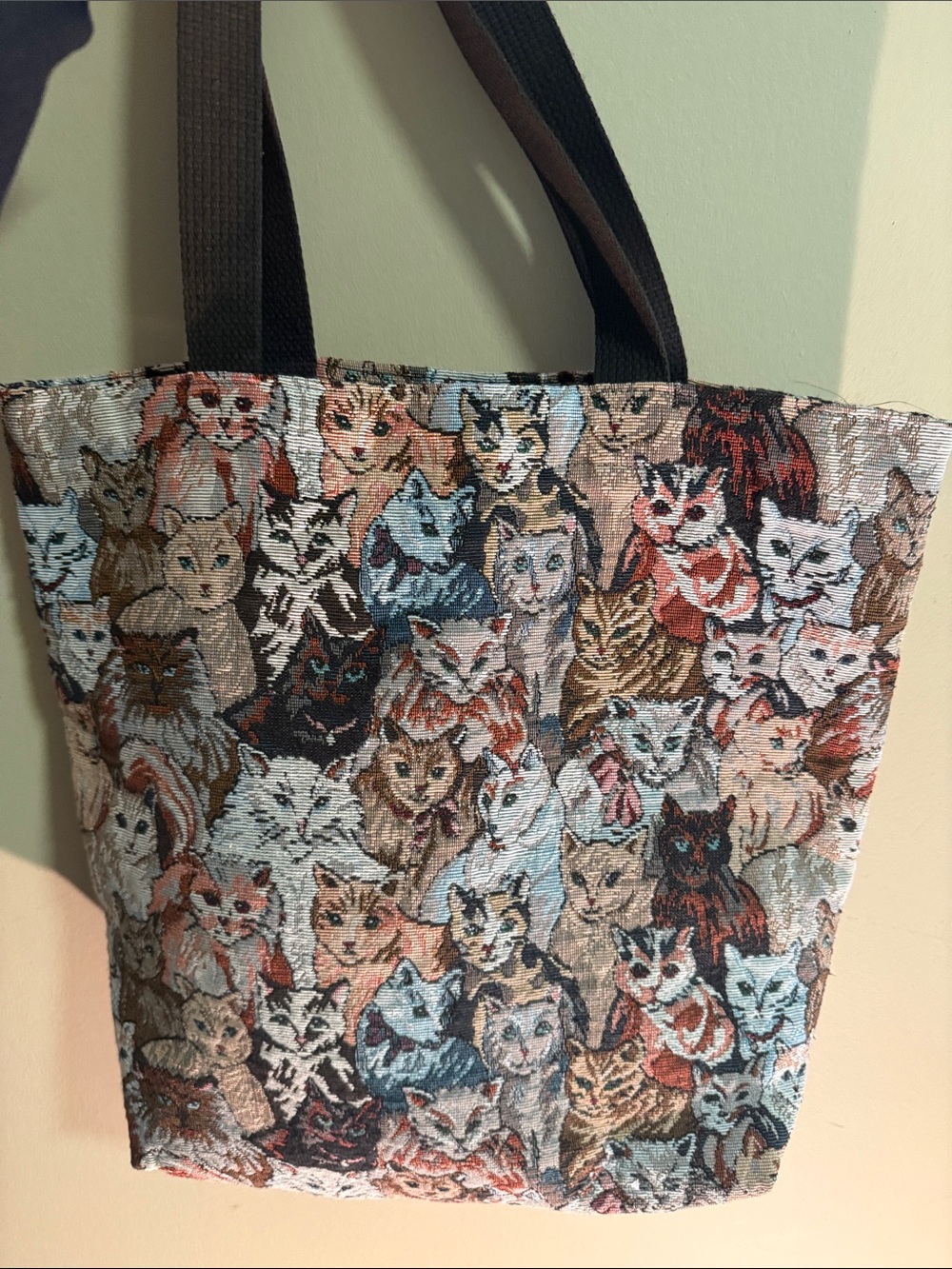 Vintage Cat Tapestry Tote Bag Woven Kitten All Over Print in excellent condition
